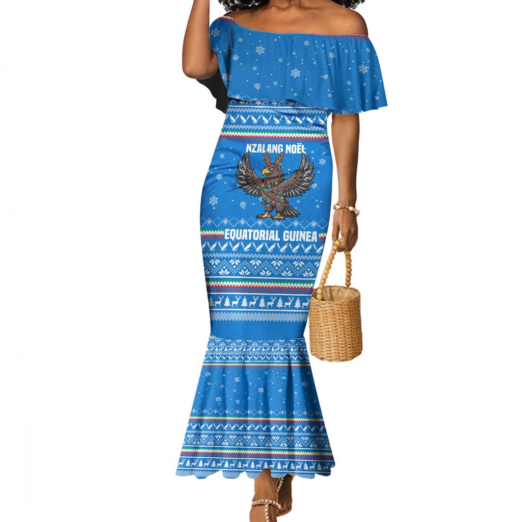 Equatorial Guinea Christmas Mermaid Dress Nzalang Noel Eagle Flag Snowflakes - African Pride