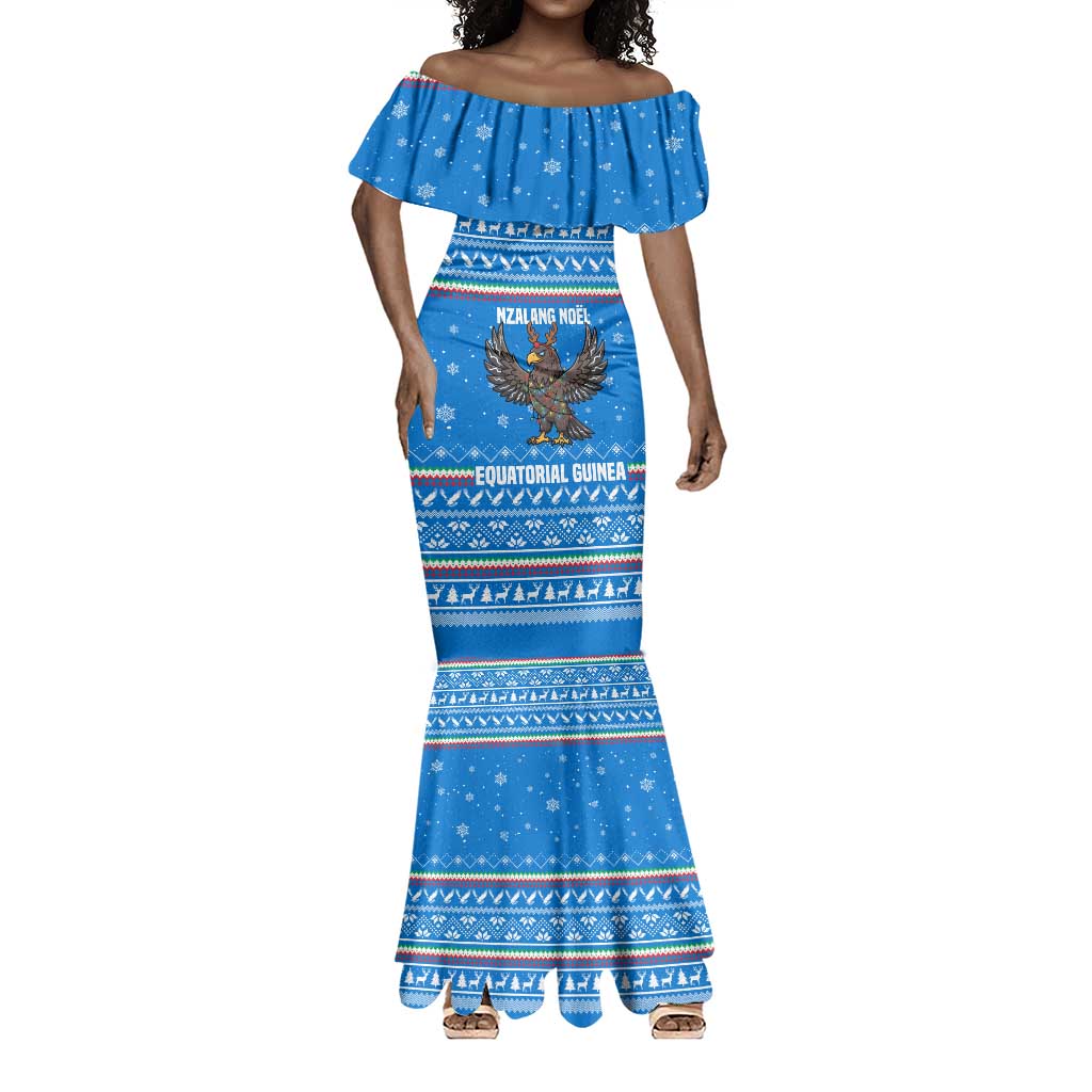 Equatorial Guinea Christmas Mermaid Dress Nzalang Noel Eagle Flag Snowflakes - African Pride