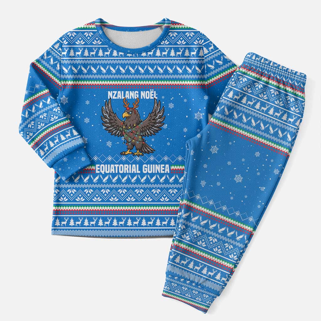 Equatorial Guinea Christmas Pajama Set Nzalang Noel Eagle Flag Snowflakes - African Pride
