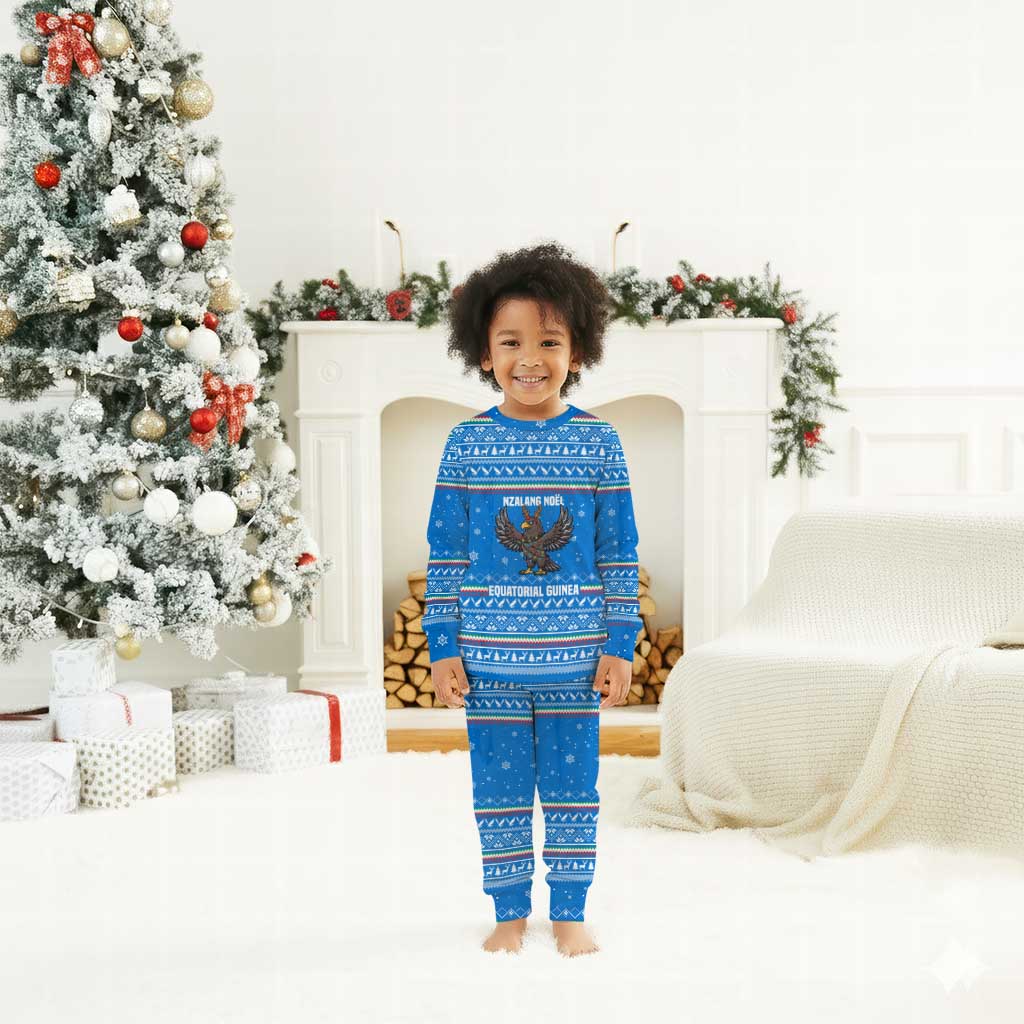 Equatorial Guinea Christmas Pajama Set Nzalang Noel Eagle Flag Snowflakes - African Pride