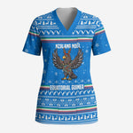 Equatorial Guinea Christmas Scrub Top Nzalang Noel Eagle Flag Snowflakes - African Pride