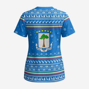 Equatorial Guinea Christmas Scrub Top Nzalang Noel Eagle Flag Snowflakes - African Pride