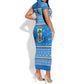 Equatorial Guinea Christmas Short Sleeve Bodycon Dress Nzalang Noel Eagle Flag Snowflakes - African Pride
