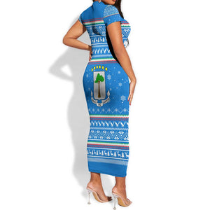 Equatorial Guinea Christmas Short Sleeve Bodycon Dress Nzalang Noel Eagle Flag Snowflakes - African Pride