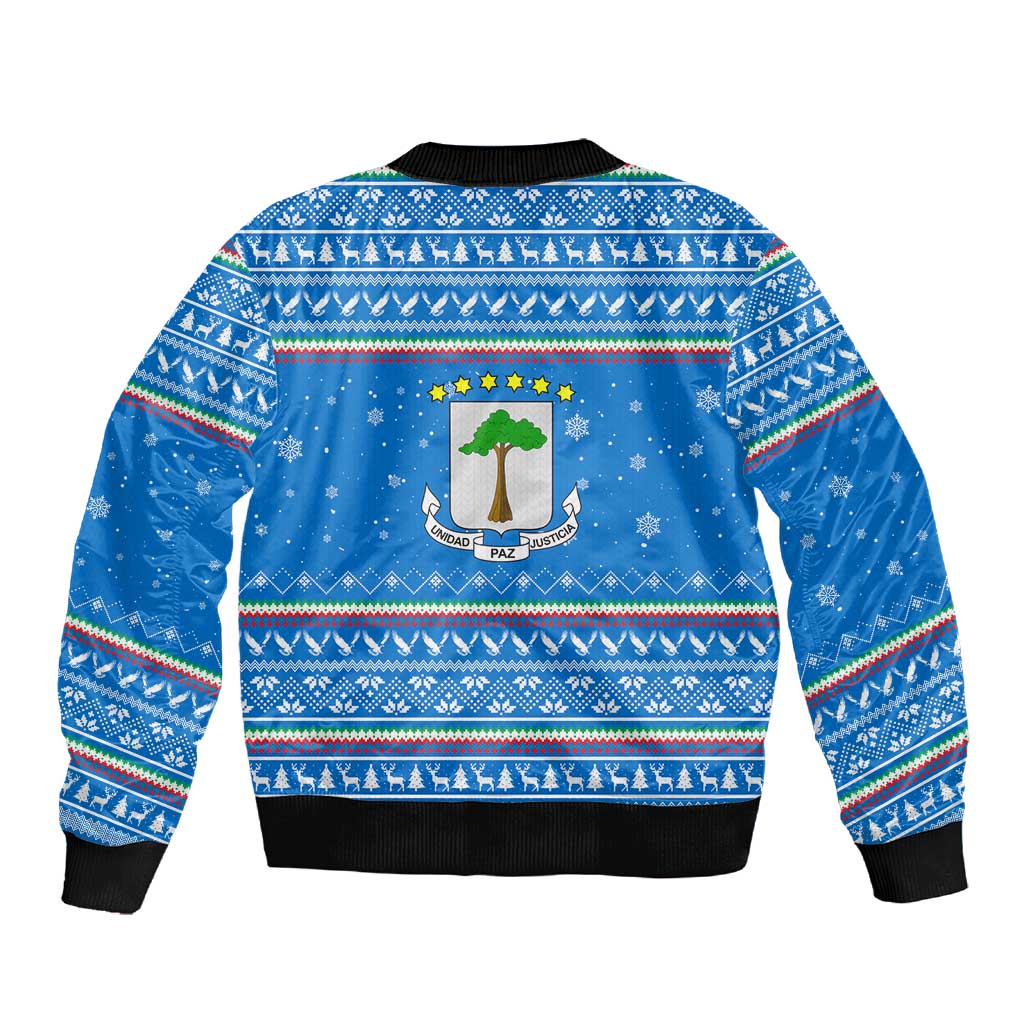 Equatorial Guinea Christmas Sleeve Zip Bomber Jacket Nzalang Noel Eagle Flag Snowflakes - African Pride