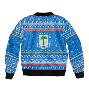 Equatorial Guinea Christmas Sleeve Zip Bomber Jacket Nzalang Noel Eagle Flag Snowflakes - African Pride
