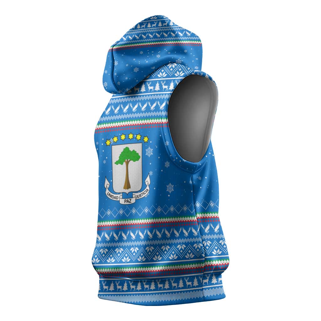 Equatorial Guinea Christmas Sleeveless Hoodie Nzalang Noel Eagle Flag Snowflakes - African Pride