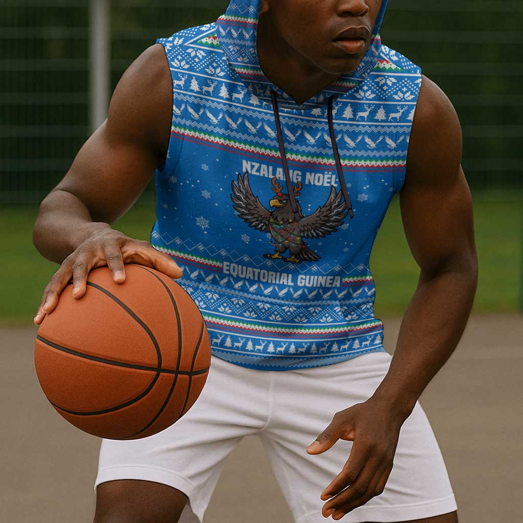 Equatorial Guinea Christmas Sleeveless Hoodie Nzalang Noel Eagle Flag Snowflakes - African Pride