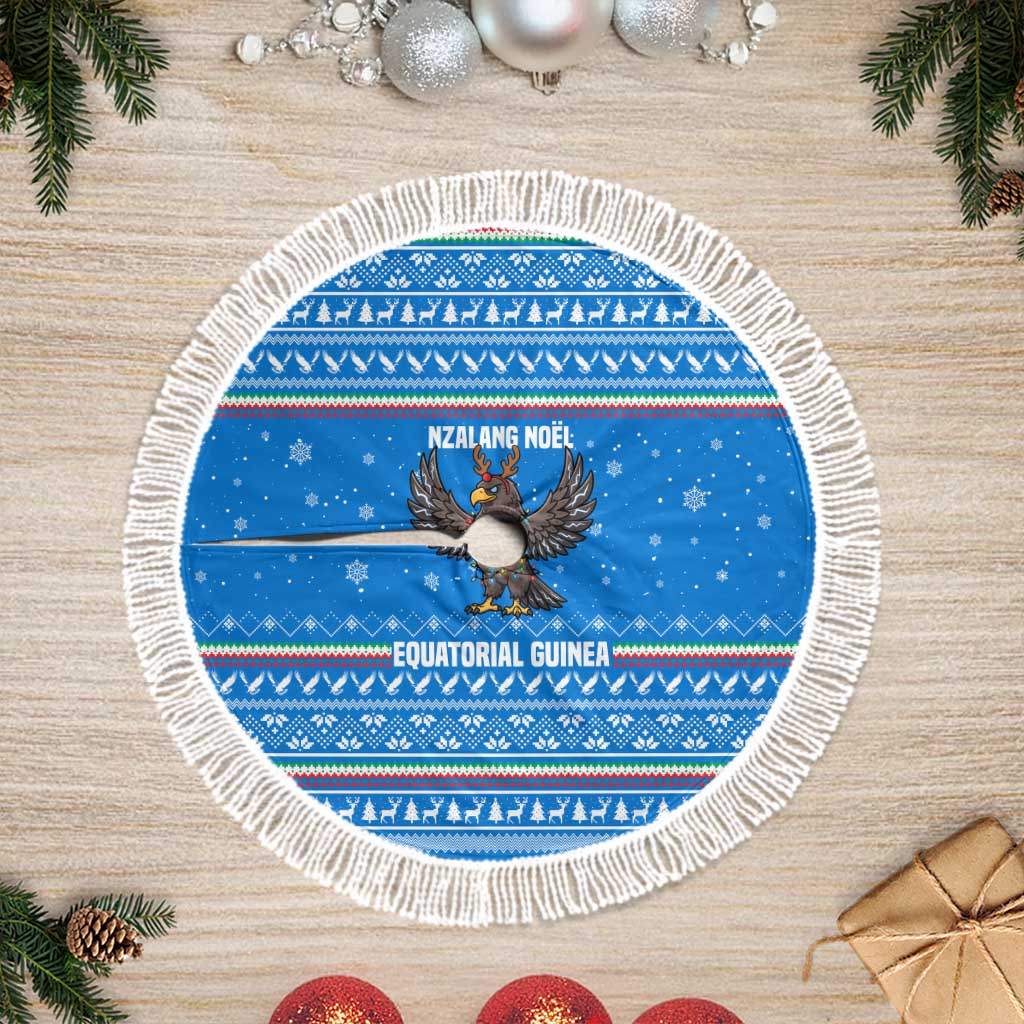 Equatorial Guinea Christmas Tree Skirt Nzalang Noel Eagle Flag Snowflakes - African Pride