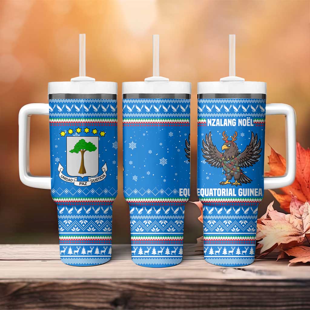 Equatorial Guinea Christmas Tumbler With Handle Nzalang Noel Eagle Flag Snowflakes - African Pride