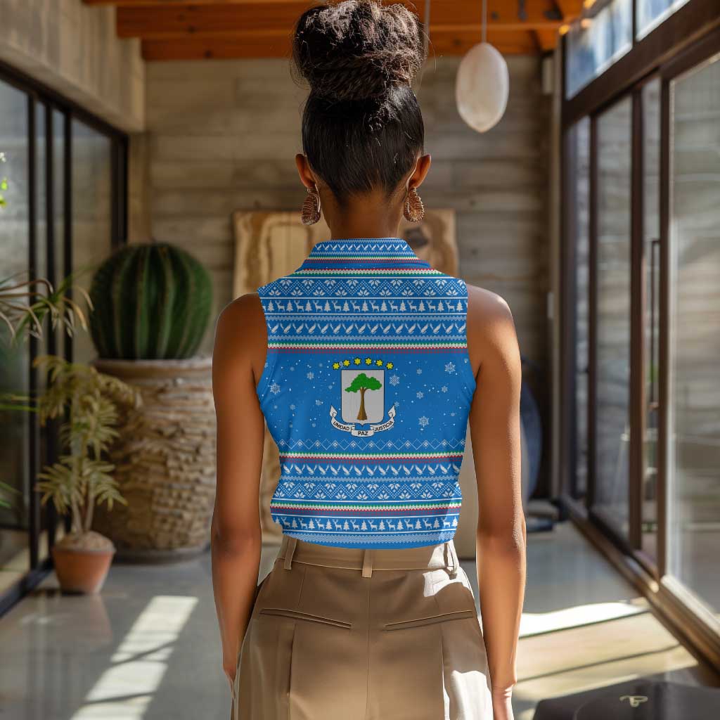 Equatorial Guinea Christmas Women Sleeveless Polo Shirt Nzalang Noel Eagle Flag Snowflakes - African Pride