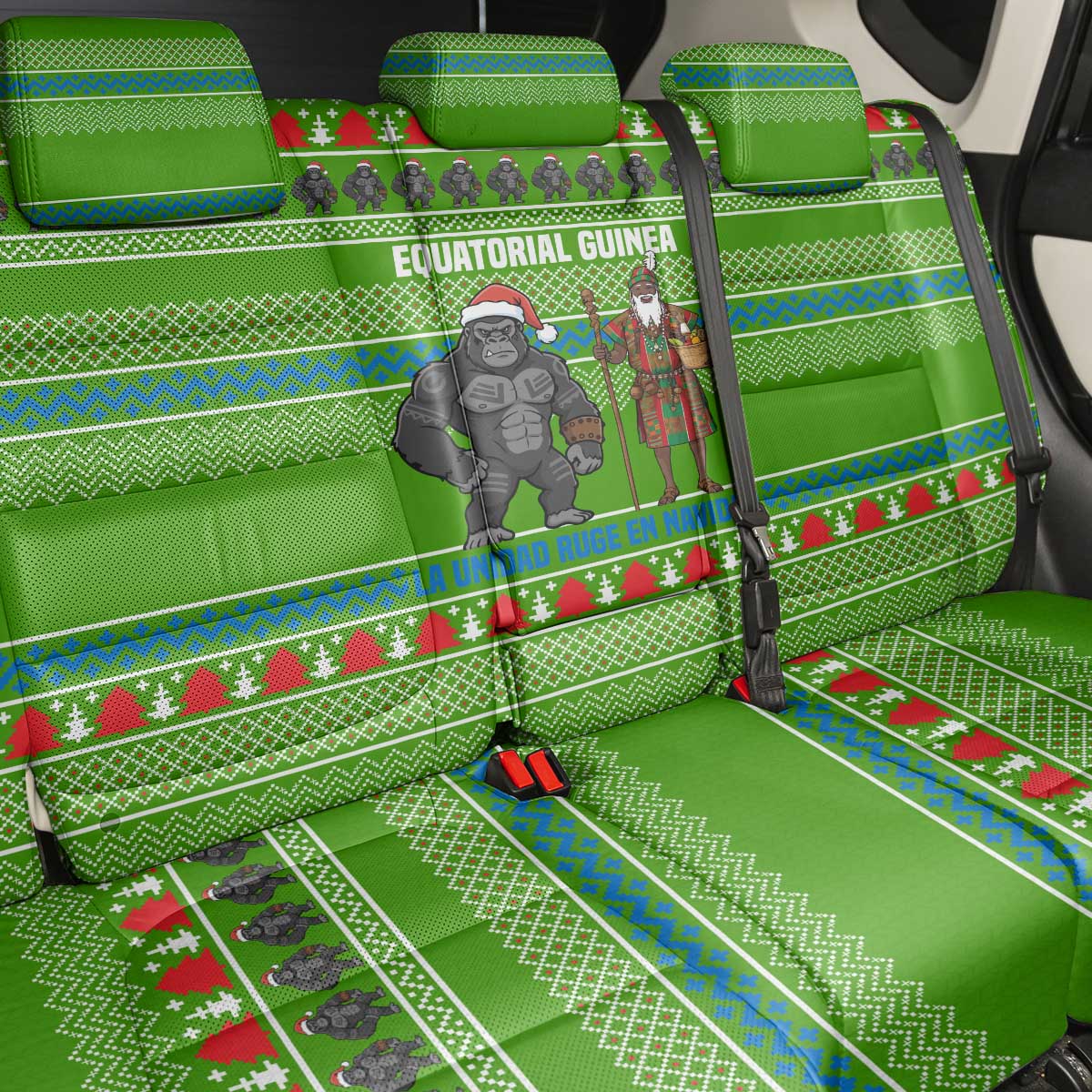 Equatorial Guinea Christmas Back Car Seat Cover Santa Gorilla Gift Basket - African Pride