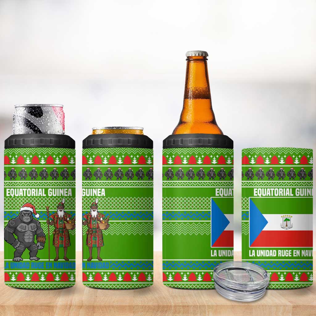 Equatorial Guinea Christmas 4 in 1 Can Cooler Tumbler Santa Gorilla Gift Basket - African Pride