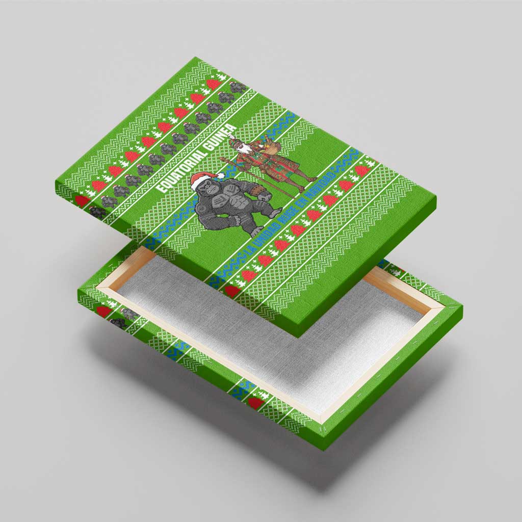 Equatorial Guinea Christmas Canvas Wall Art Santa Gorilla Gift Basket - African Pride