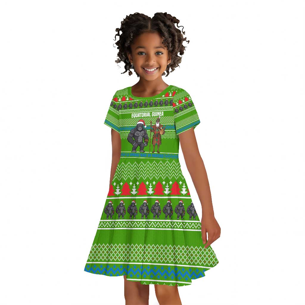 Equatorial Guinea Christmas Kid Short Sleeve Dress Santa Gorilla Gift Basket - African Pride