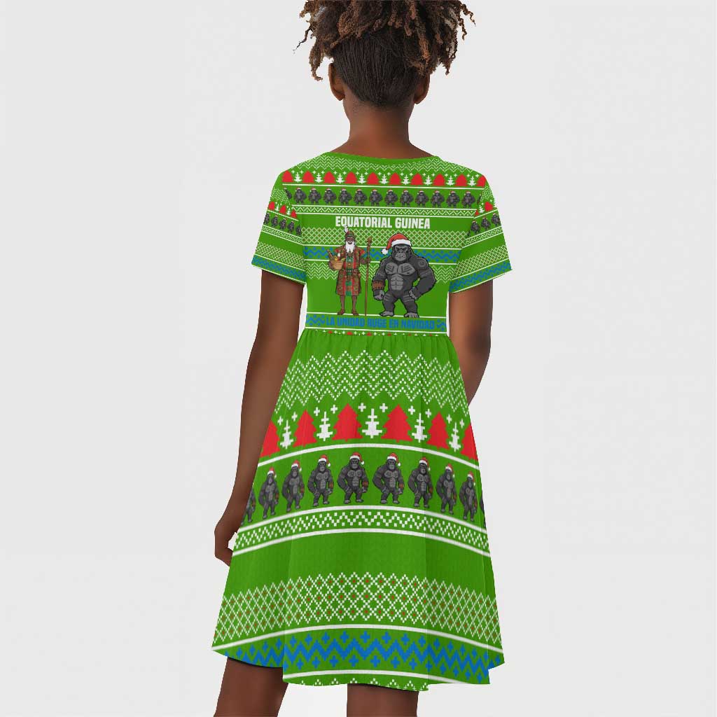 Equatorial Guinea Christmas Kid Short Sleeve Dress Santa Gorilla Gift Basket - African Pride
