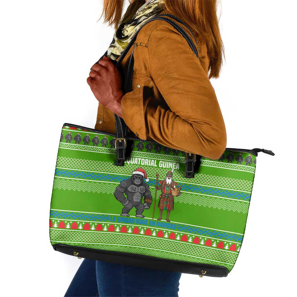 Equatorial Guinea Christmas Leather Tote Bag Santa Gorilla Gift Basket - African Pride
