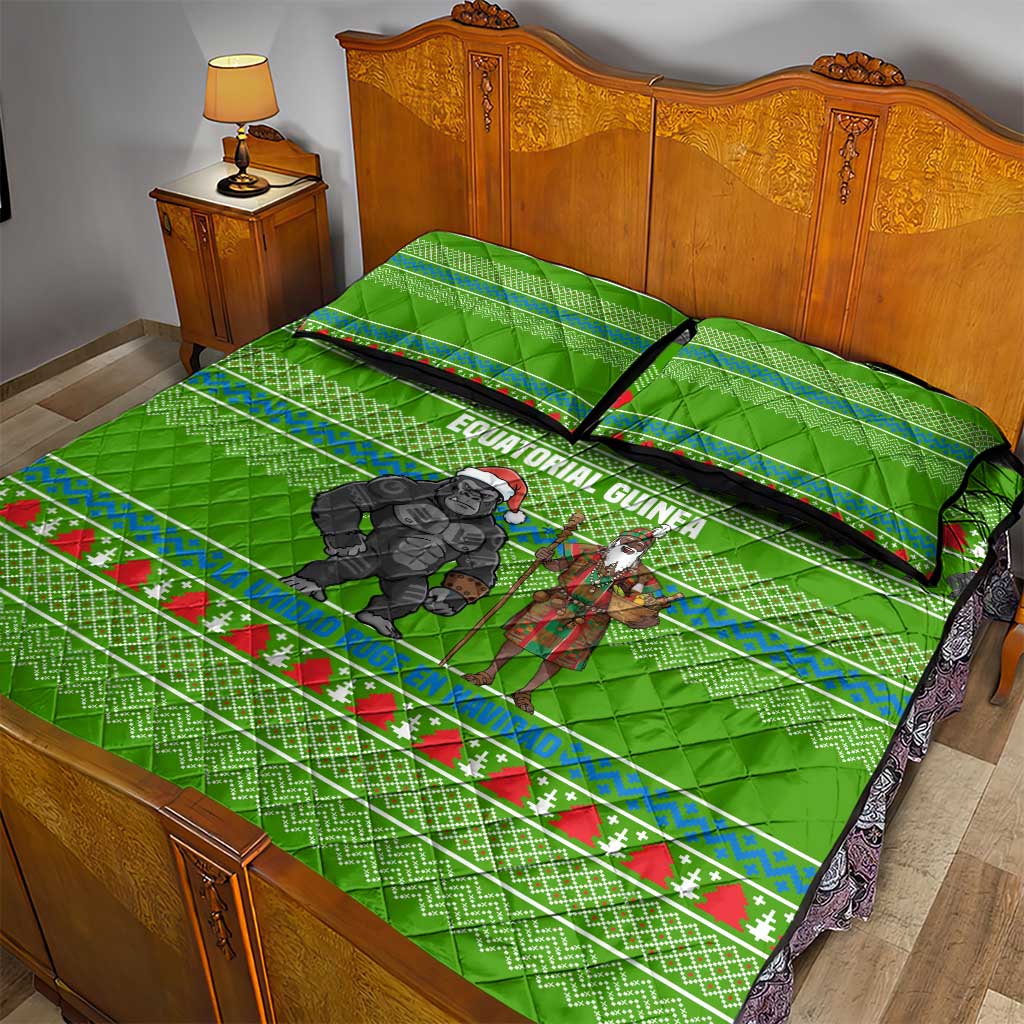 Equatorial Guinea Christmas Quilt Bed Set Santa Gorilla Gift Basket - African Pride