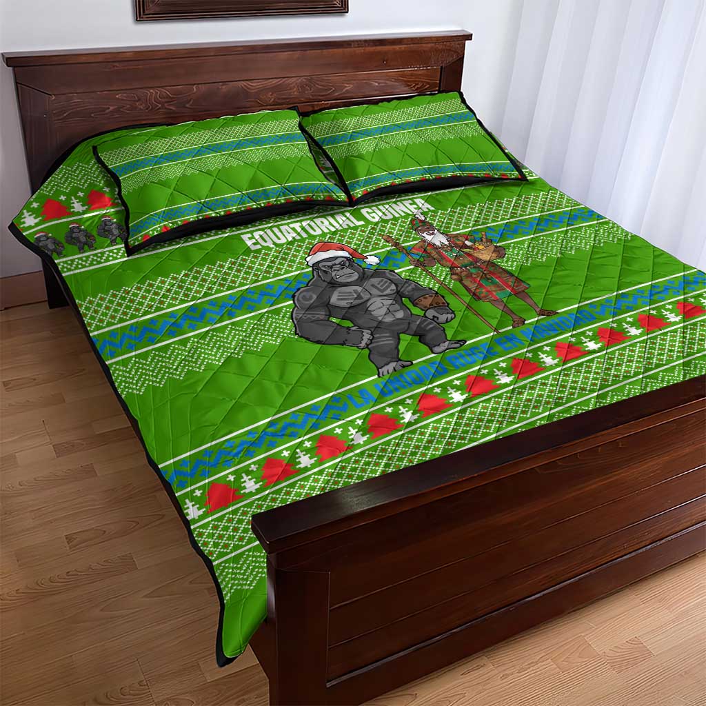 Equatorial Guinea Christmas Quilt Bed Set Santa Gorilla Gift Basket - African Pride