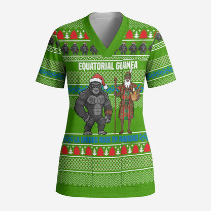 Equatorial Guinea Christmas Scrub Top Santa Gorilla Gift Basket - African Pride