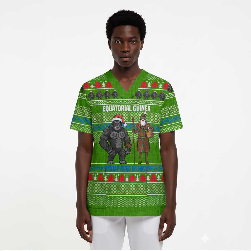 Equatorial Guinea Christmas Scrub Top Santa Gorilla Gift Basket - African Pride
