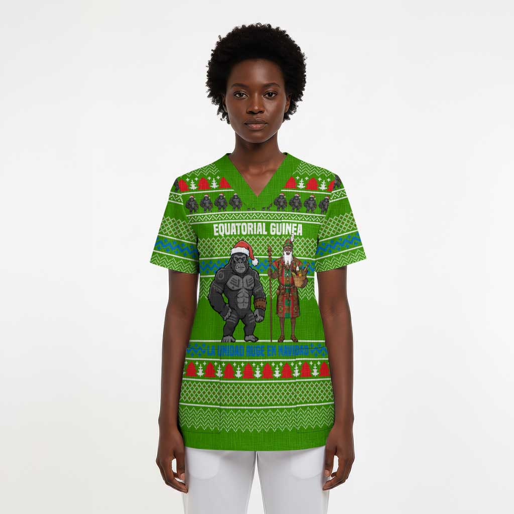 Equatorial Guinea Christmas Scrub Top Santa Gorilla Gift Basket - African Pride