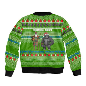 Equatorial Guinea Christmas Sleeve Zip Bomber Jacket Santa Gorilla Gift Basket - African Pride