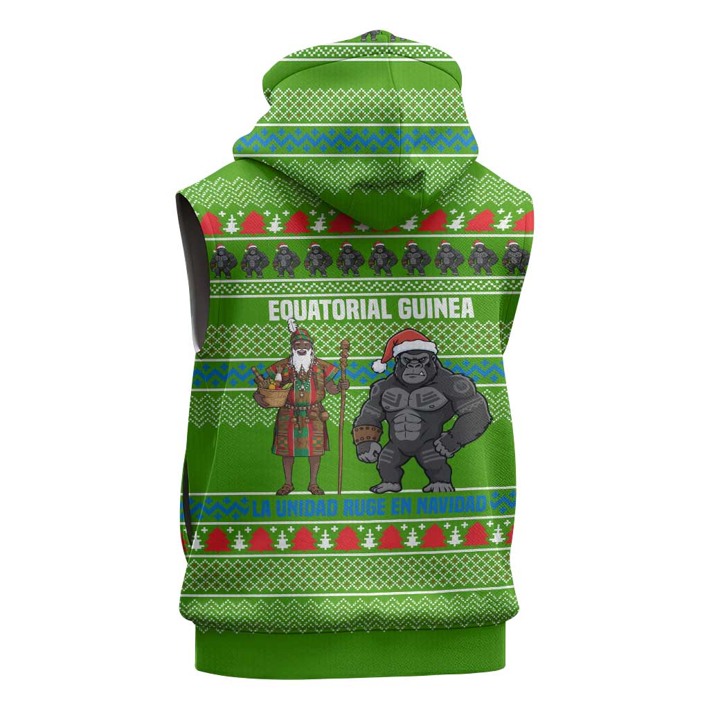 Equatorial Guinea Christmas Sleeveless Zip Hoodie Santa Gorilla Gift Basket - African Pride
