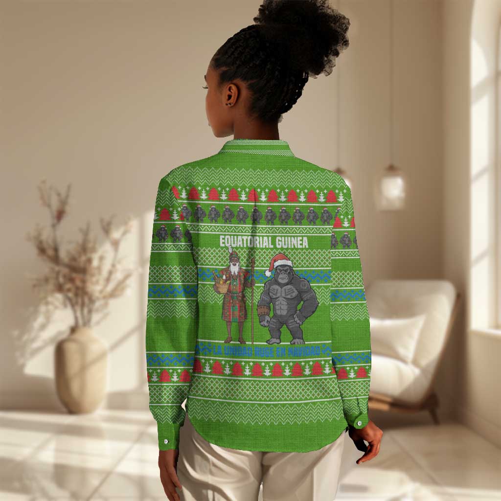 Equatorial Guinea Christmas Women Casual Shirt Santa Gorilla Gift Basket - African Pride