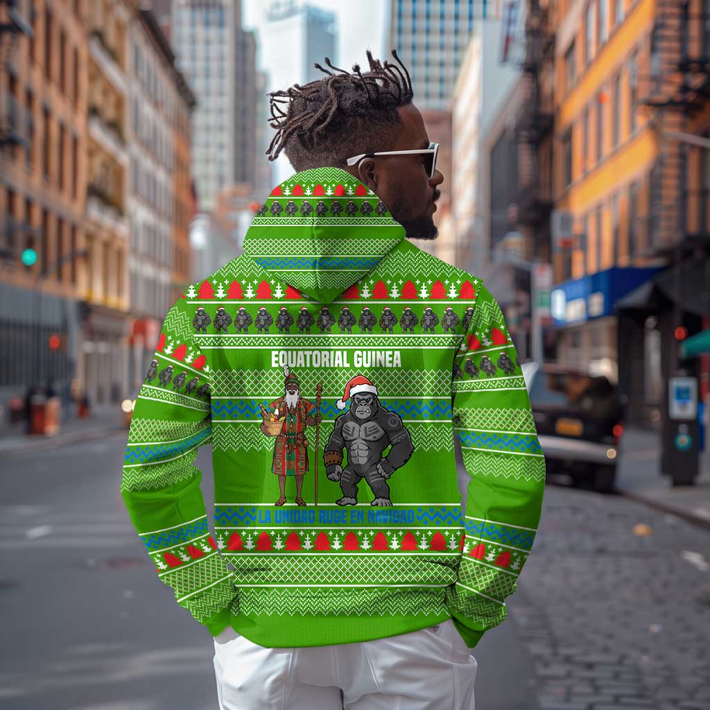Equatorial Guinea Christmas Zip Hoodie Santa Gorilla Gift Basket - African Pride
