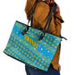 Rwanda Christmas Leather Tote Bag Festive Geometric Motifs and Bold Typography - African Pride