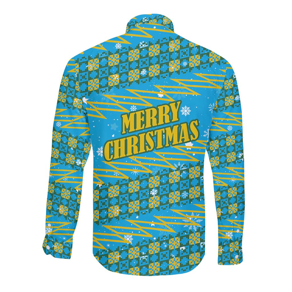 Rwanda Christmas Long Sleeve Button Shirt Festive Geometric Motifs and Bold Typography - African Pride
