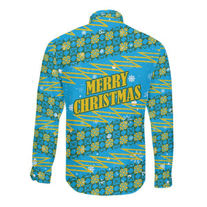 Rwanda Christmas Long Sleeve Button Shirt Festive Geometric Motifs and Bold Typography - African Pride
