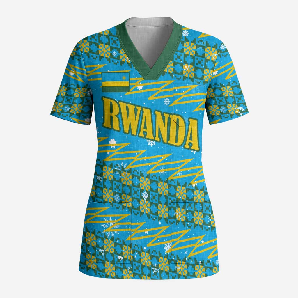 Rwanda Christmas Scrub Top Festive Geometric Motifs and Bold Typography - African Pride