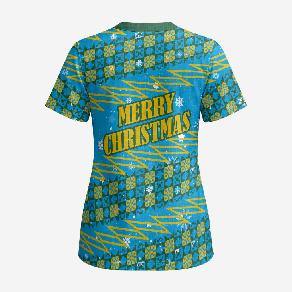 Rwanda Christmas Scrub Top Festive Geometric Motifs and Bold Typography - African Pride
