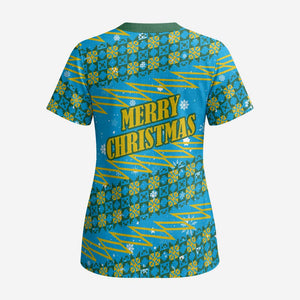 Rwanda Christmas Scrub Top Festive Geometric Motifs and Bold Typography - African Pride