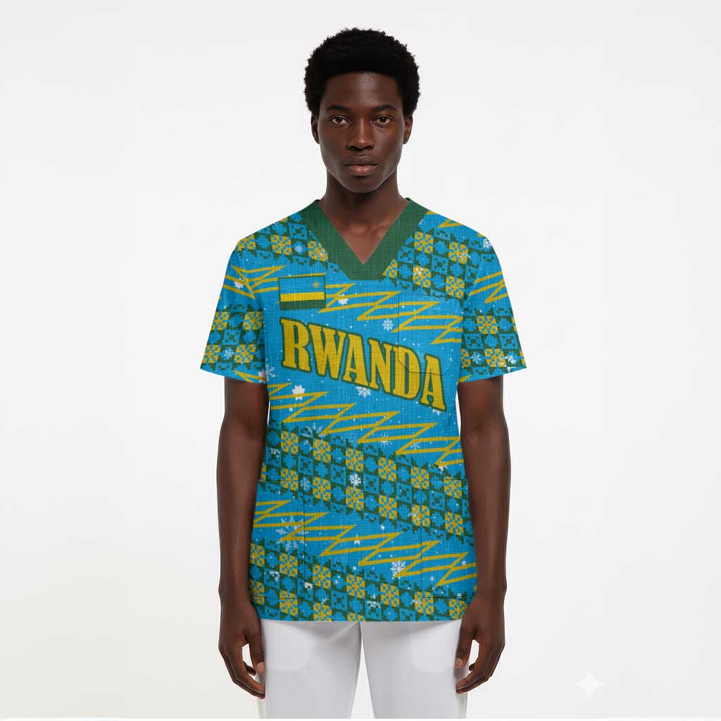 Rwanda Christmas Scrub Top Festive Geometric Motifs and Bold Typography - African Pride