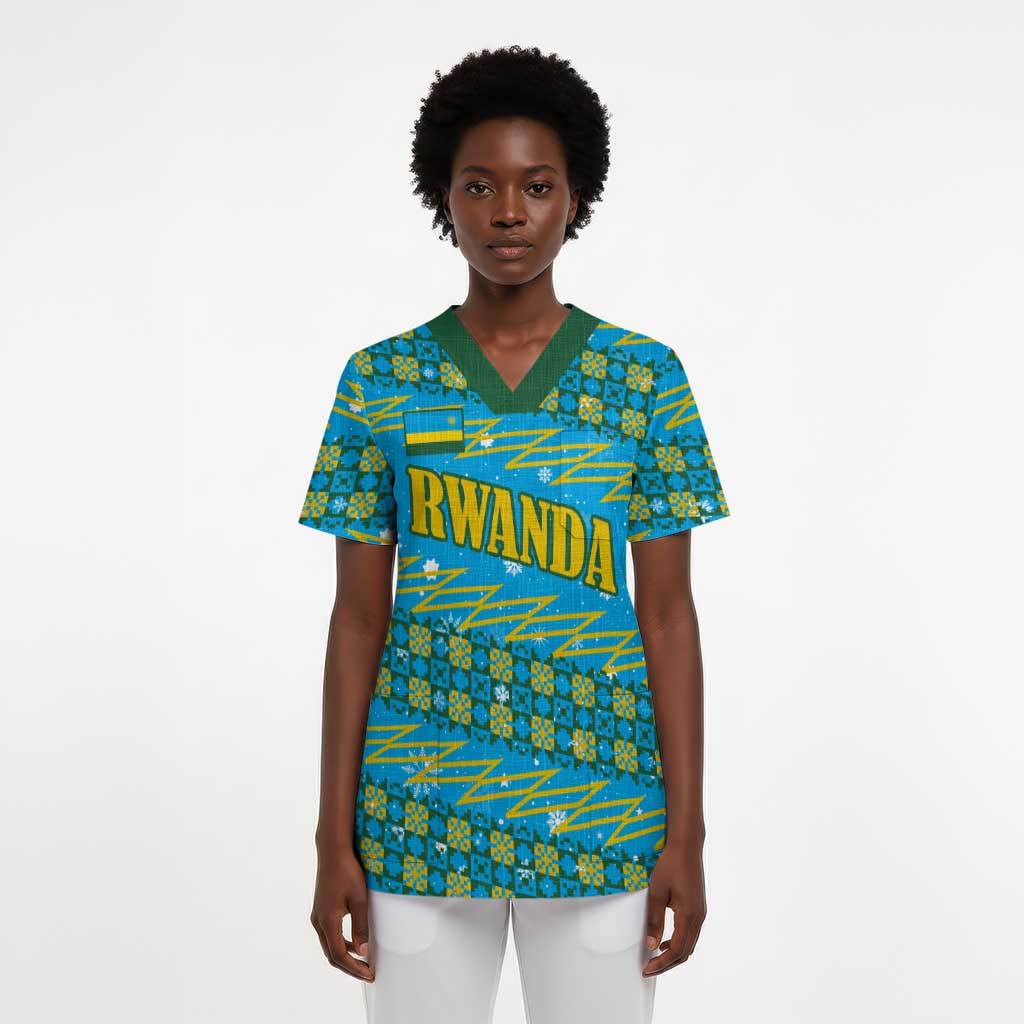 Rwanda Christmas Scrub Top Festive Geometric Motifs and Bold Typography - African Pride
