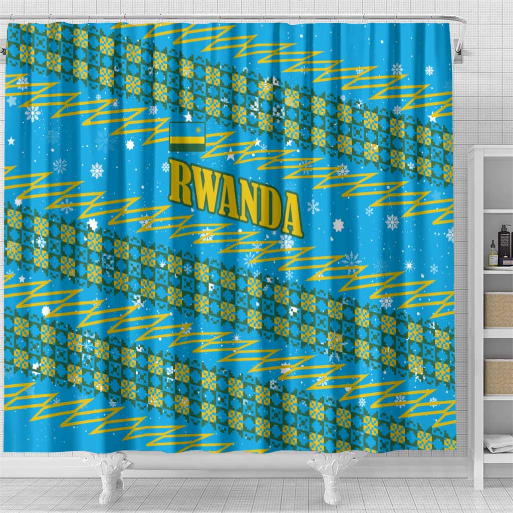 Rwanda Christmas Shower Curtain Festive Geometric Motifs and Bold Typography - African Pride