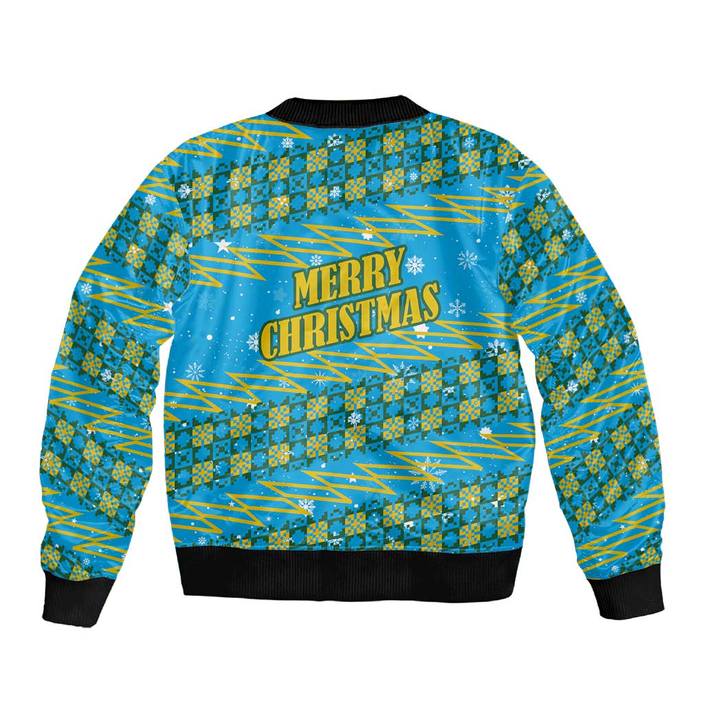 Rwanda Christmas Sleeve Zip Bomber Jacket Festive Geometric Motifs and Bold Typography - African Pride