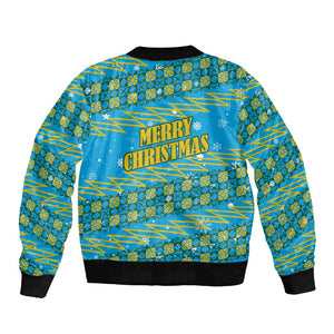 Rwanda Christmas Sleeve Zip Bomber Jacket Festive Geometric Motifs and Bold Typography - African Pride