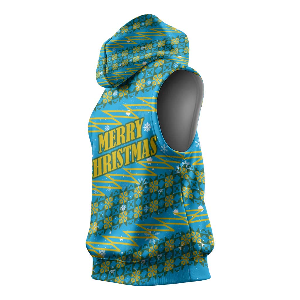 Rwanda Christmas Sleeveless Hoodie Festive Geometric Motifs and Bold Typography - African Pride