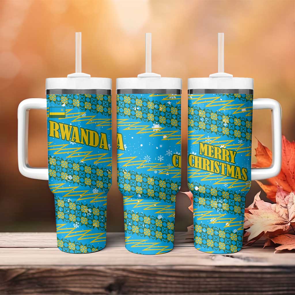 Rwanda Christmas Tumbler With Handle Festive Geometric Motifs and Bold Typography - African Pride