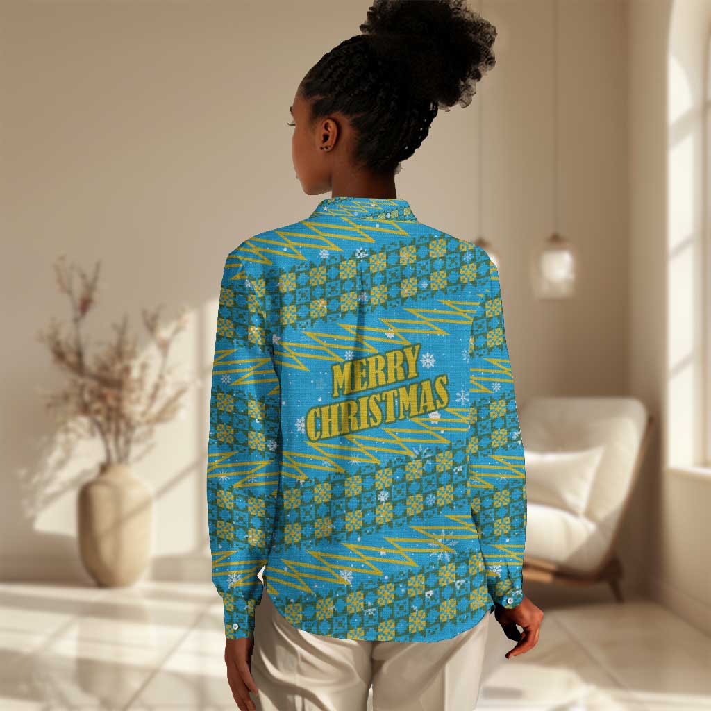 Rwanda Christmas Women Casual Shirt Festive Geometric Motifs and Bold Typography - African Pride