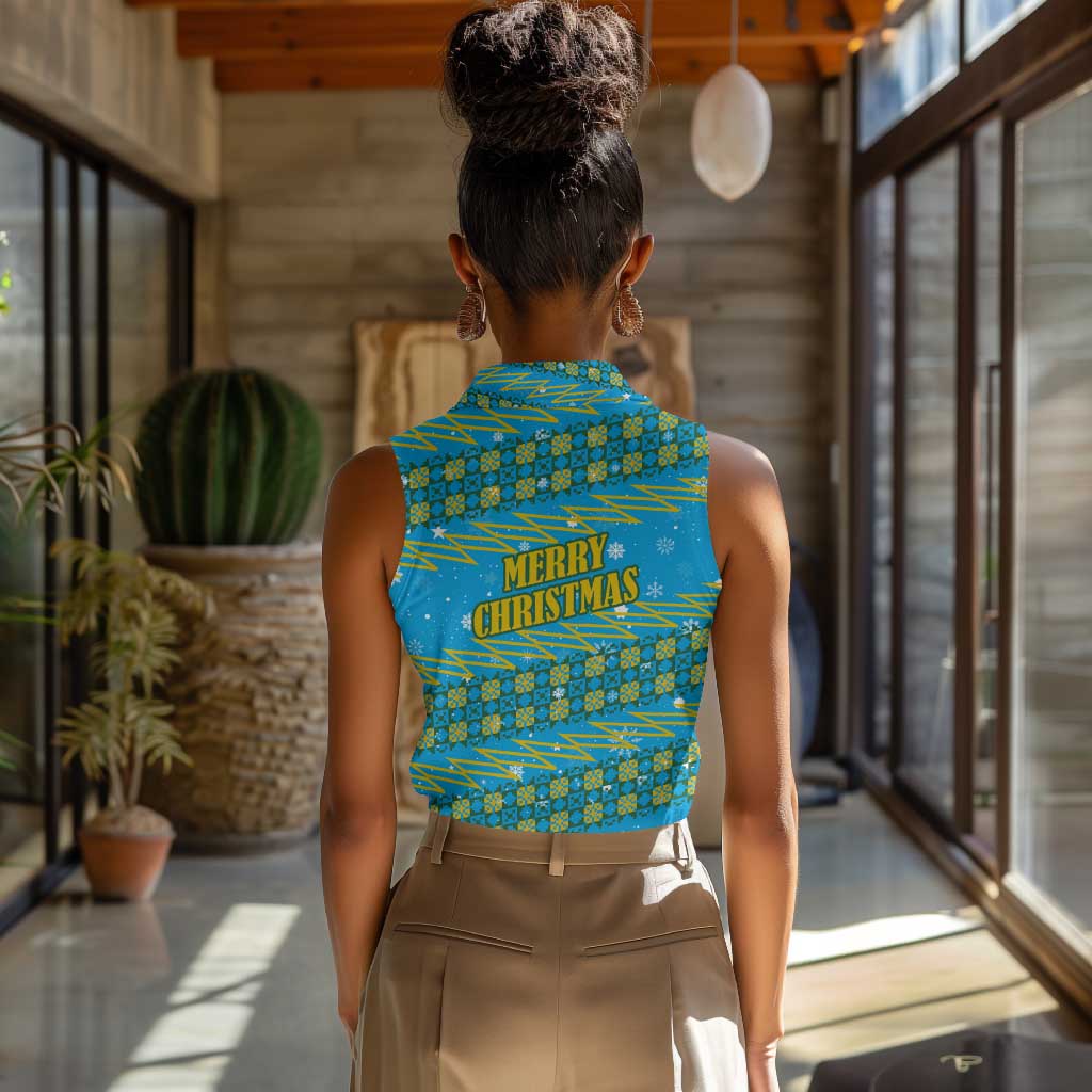 Rwanda Christmas Women Sleeveless Polo Shirt Festive Geometric Motifs and Bold Typography - African Pride