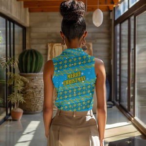 Rwanda Christmas Women Sleeveless Polo Shirt Festive Geometric Motifs and Bold Typography - African Pride
