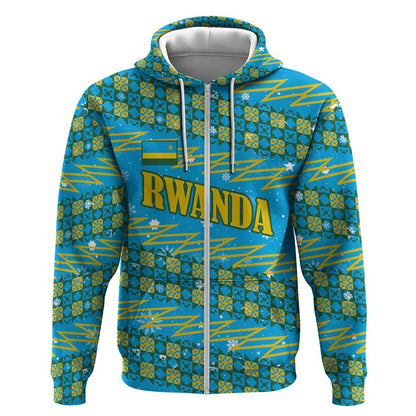 Rwanda Christmas Zip Hoodie Festive Geometric Motifs and Bold Typography - African Pride