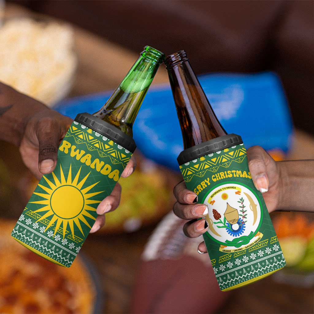 Rwanda Christmas 4 in 1 Can Cooler Tumbler National Emblem and Radiant Sun Motif - African Pride