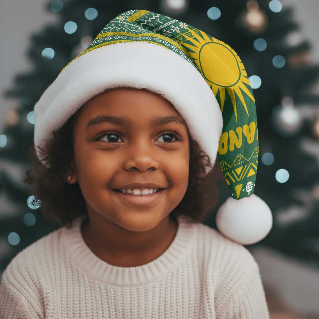 Rwanda Christmas Santa Hat National Emblem and Radiant Sun Motif - African Pride