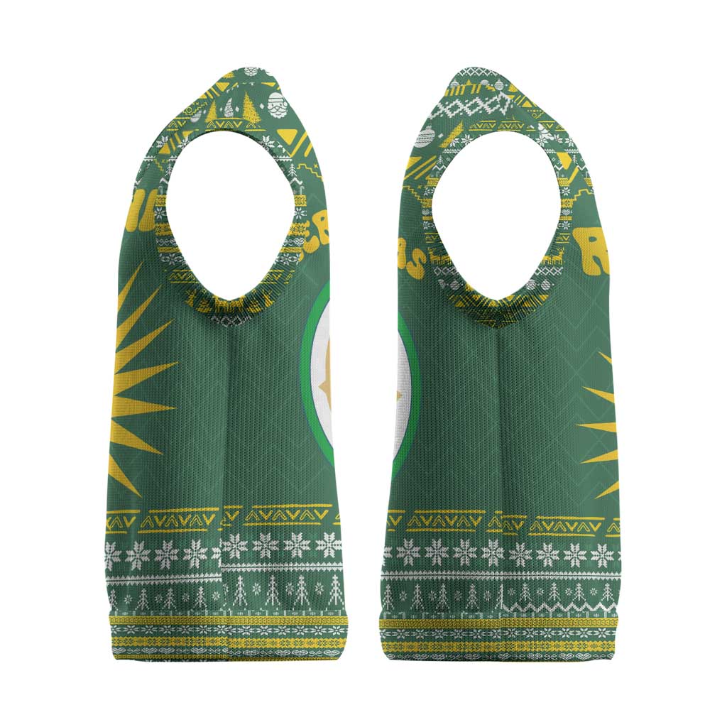 Rwanda Christmas Knitted V-Neck Vest National Emblem and Radiant Sun Motif - African Pride